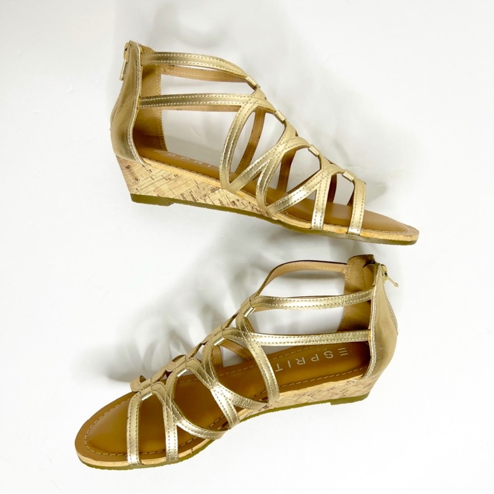 ESPRIT Candies Gold Strappy Wedge Sandal Size 6